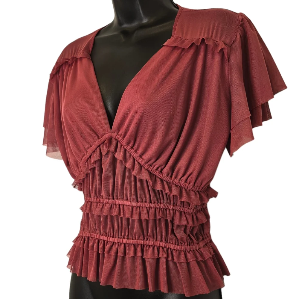 Tiered Ruffle Mesh Cropped Top - Picture 6 of 12